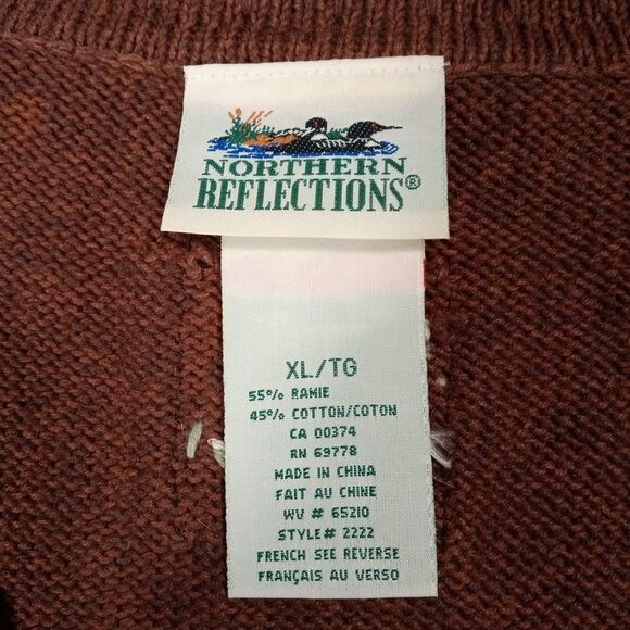VTG Northern Reflections Embroidered Sweater Vest XL Brown Fall Leaves Cabincore - Picture 3 of 7